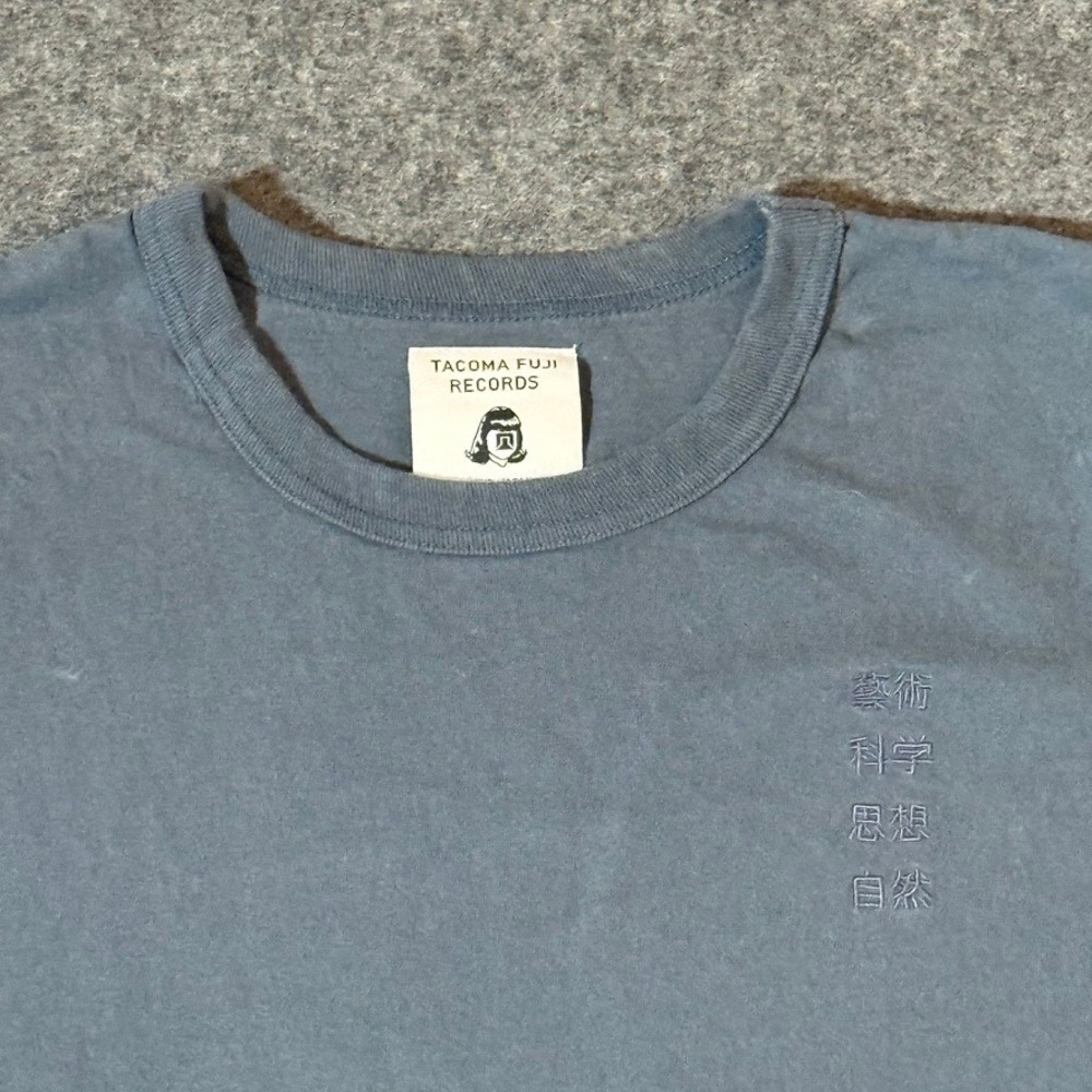 Tacoma Fuji Records Mens Blue Kanji Embroidered Cotton T-Shirt Size M Japan Made - Picture 3 of 8
